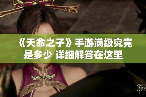 《天命之子》手游满级究竟是多少 详细解答在这里